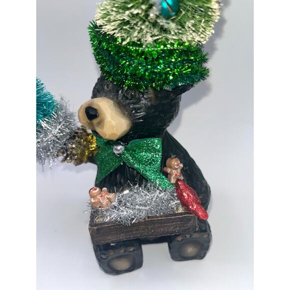 Vintage Black Bear with Christmas Tree Pinecone Paw Gingerbread Cardinal OOAK - Picture 5 of 16